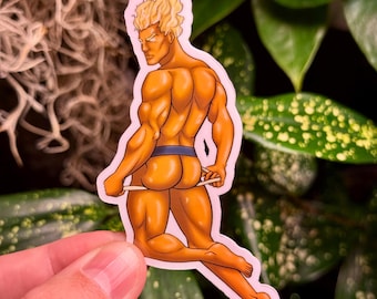 4" Male Pinup Sticker- Human Torch Jockstrap - Gay Bara Superhero Art Sticker - Handmade and Waterproof (Perfect for Water Bottles!)