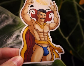 4" Male Pinup Sticker- Dr Strange Thonger - Gay Bara Superhero Art Sticker - Handmade and Waterproof (Perfect for Water Bottles!)