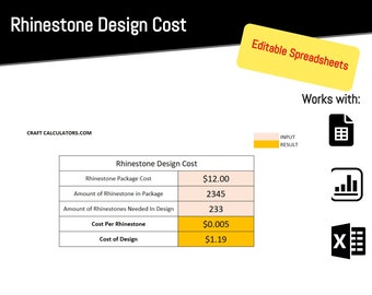 Rhinestone Design Cost Calculator Spreadsheet | Rhinestone Calculator