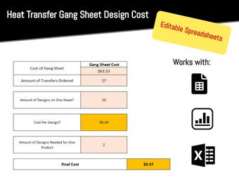 Heat Transfer Gang Sheet Design Cost Calculator | Heat Transfer Gang Sheet Pricing Calculator