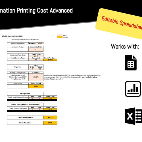 8 Designs Sublimation Pricing Calculator Cost to Make Etsy