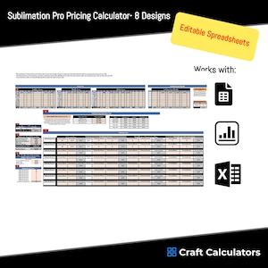 8 Designs Sublimation Pricing Calculator- Cost to Make - Retail and Wholesale Products Pricing Calculator Spreadsheet