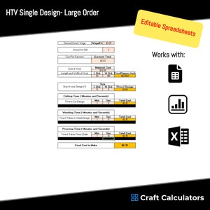 HTV | Heat Transfer Vinyl Pricing Calculator Spreadsheet | Bulk One Color Vinyl Design Pricing