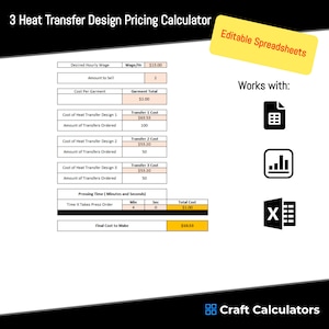 3 Heat Transfer Design Pricing Calculator | Three Heat Transfers Design Product Pricing Calculator