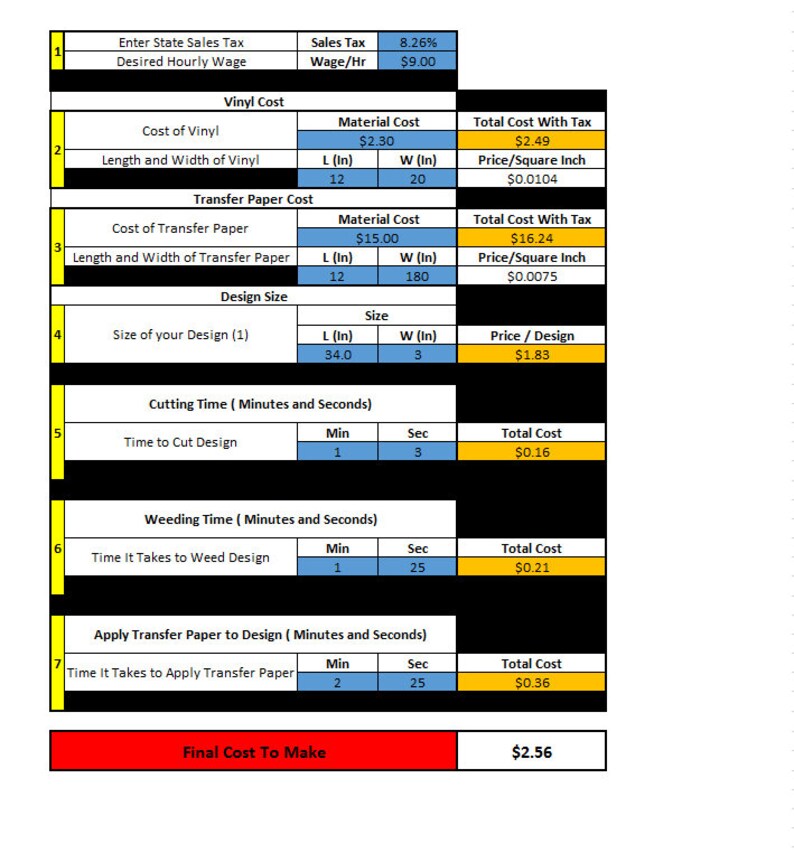 Adhesive Vinyl Decal Pricing Calculator One Color Vinyl Etsy