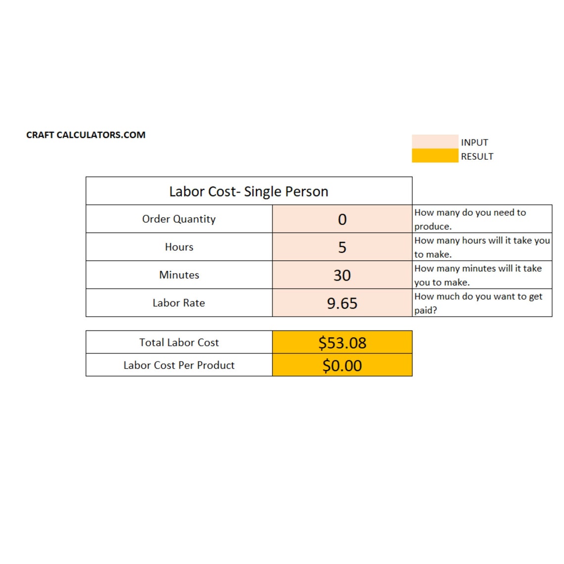 Labor Single Worker Calculator Spreadsheet HTV Labor Sublimation Labor