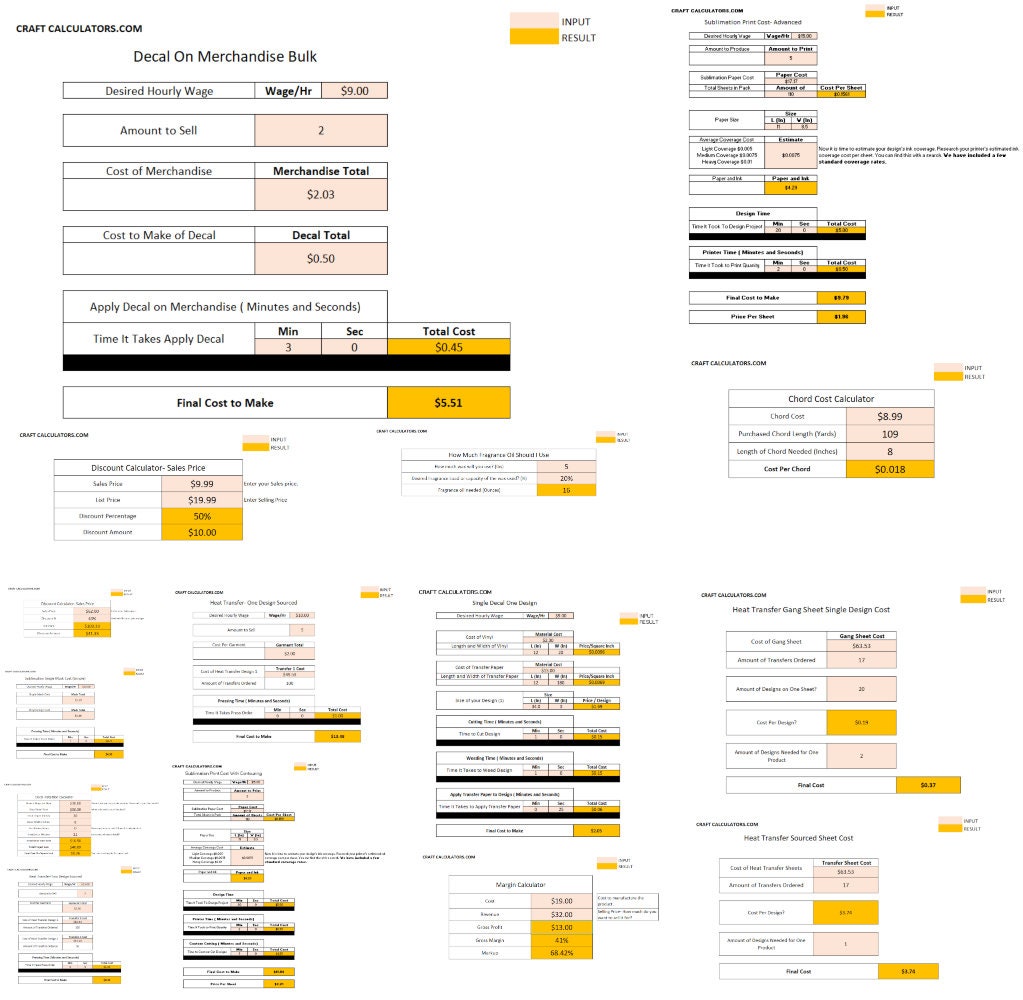 60 Editable Pricing Spreadsheets Vinyl Decal Pricing HTV Pricing