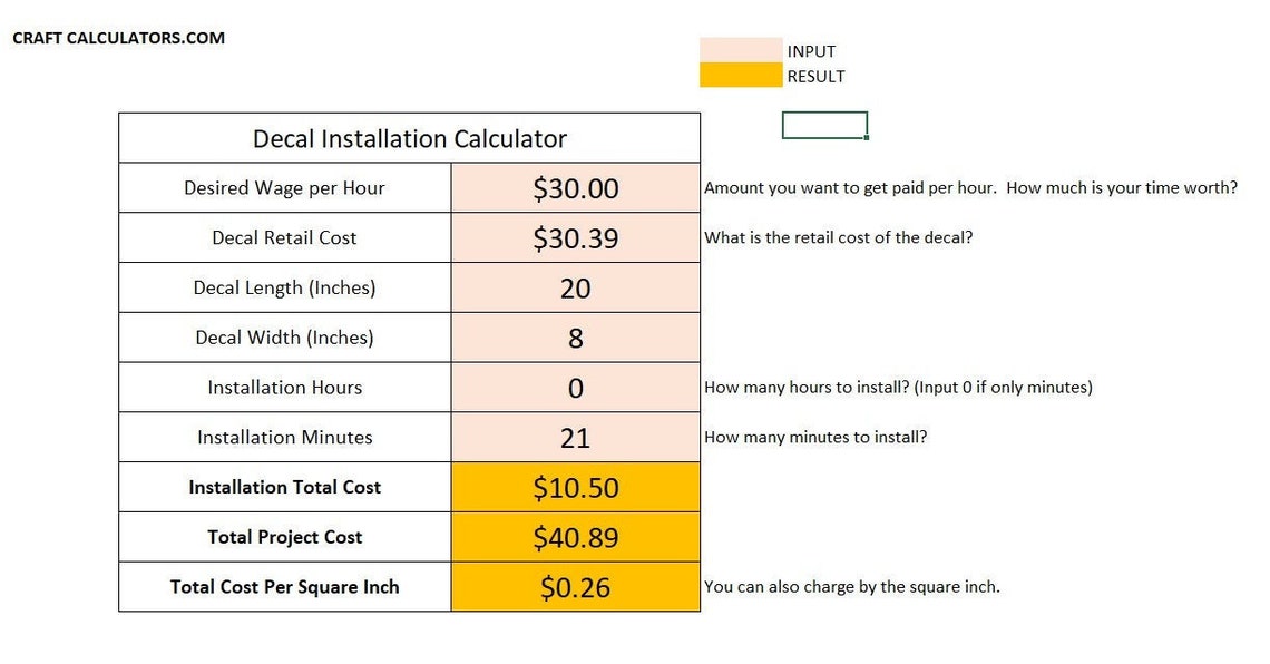 Adhesive Vinyl Decal Installation Calculator Spreadsheet How to Price