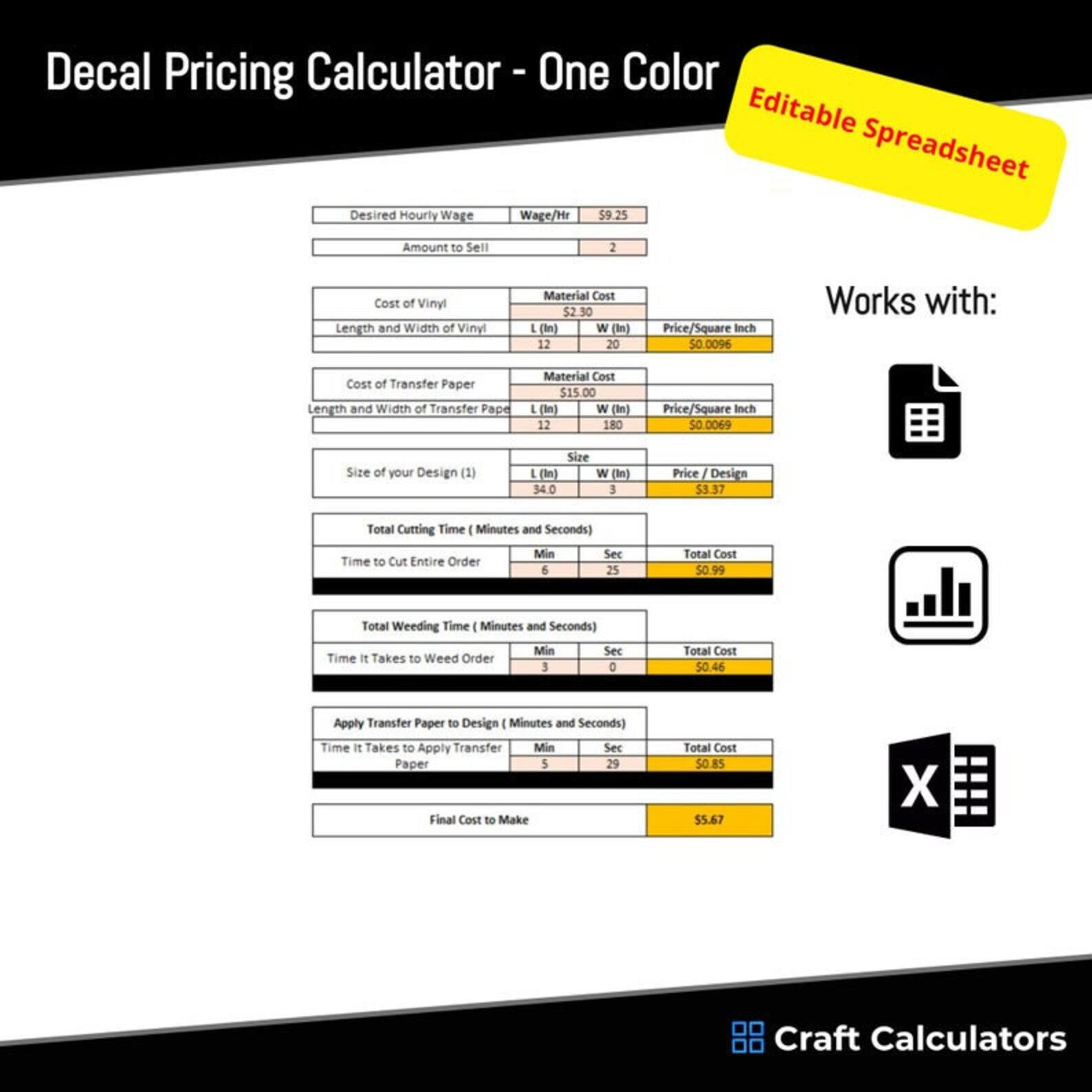 2023 7 Custom Vinyl Decal Business Pricing Spreadsheet Etsy UK