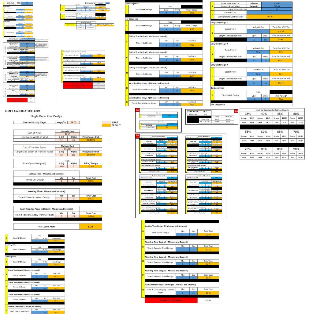60 Editable Pricing Spreadsheets Vinyl Decal Pricing HTV Pricing