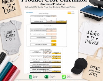 HTV Pricing Calculator Spreadsheet | Vinyl & Heat Transfer Vinyl Cost Estimator | Small Business Profit Tool | Craft Business Pricing Guide
