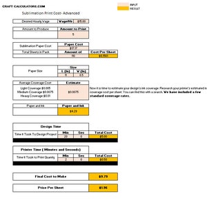 Sublimation Cost Calculator Spreadsheet: Ink & Transfer Cost (Editable) image 2