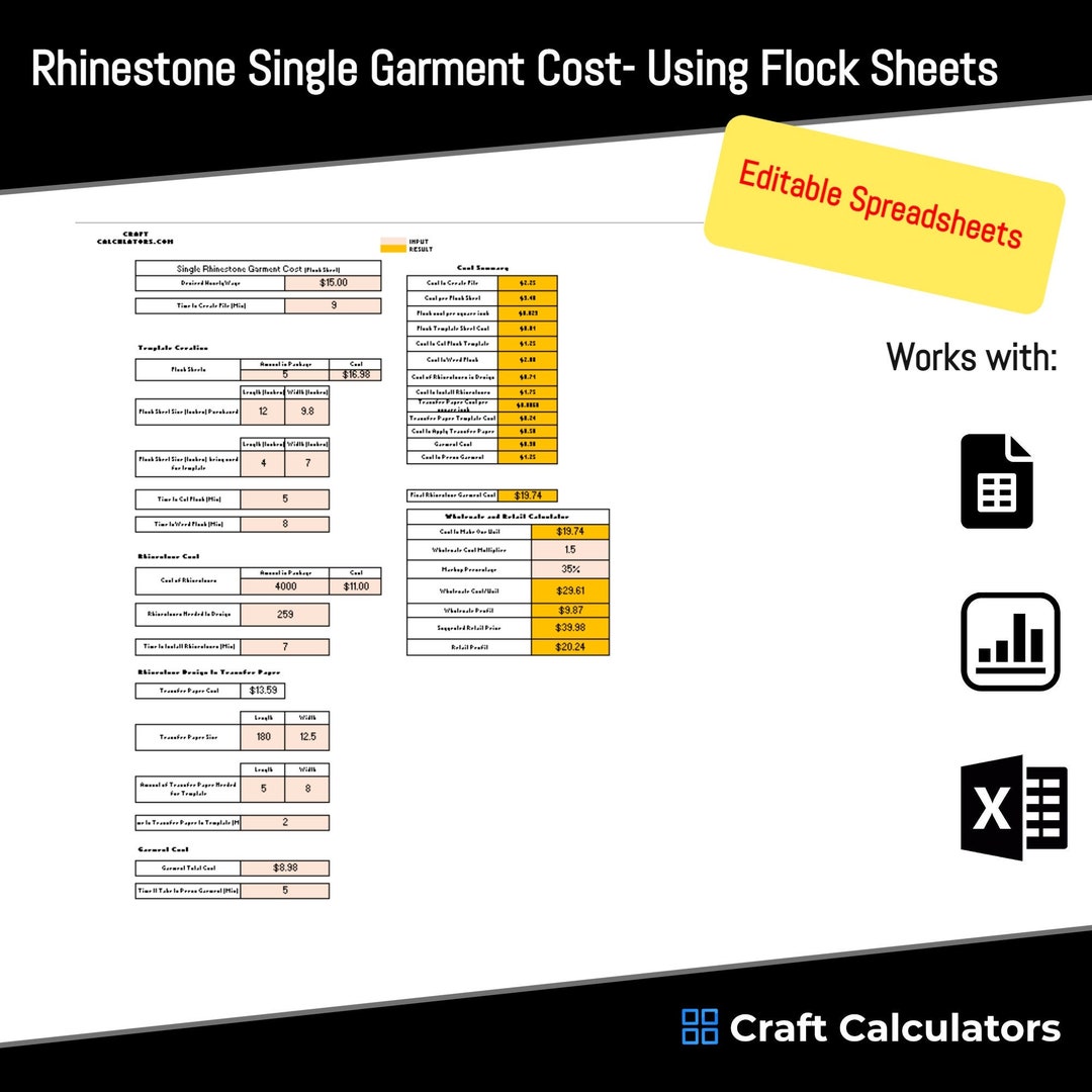 Rhinestone Single Garment Cost Calculator Using Flock Sheets Rhinestone