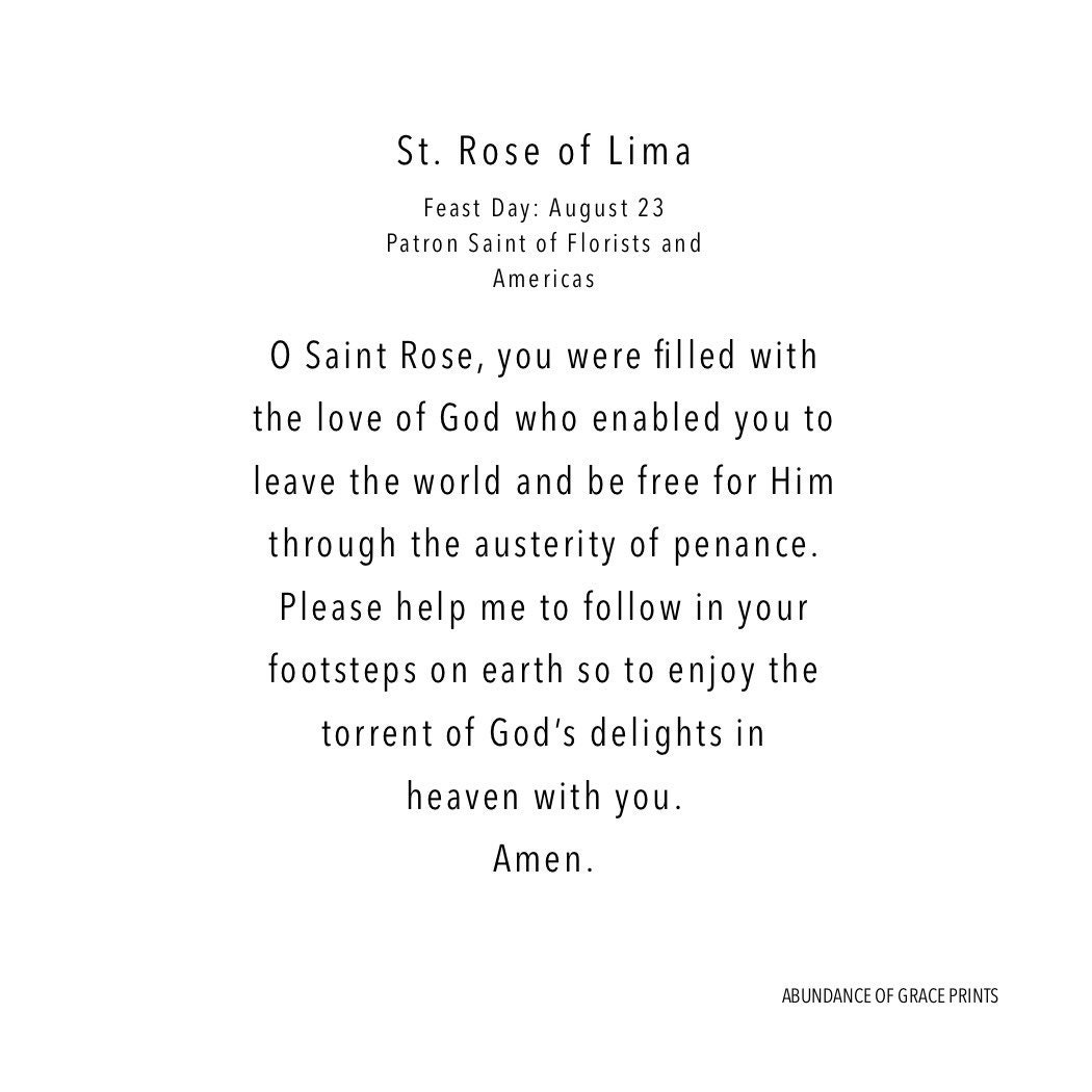 St. Rose of Lima Prayer Catholic Saint Prayer Card Etsy