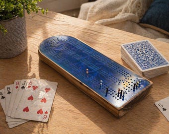 Live Edge Walnut and Epoxy Cribbage Board