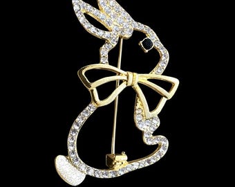 Vintage Style Rhinestone Bunny Brooch