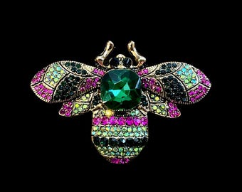 Vintage Style Rhinestone Bee Brooch