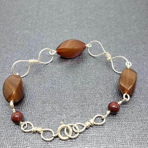 Handmade Sterling Silver Link Bracelet with Twisted Carnelian and Red Tigers Eye Beads image 4