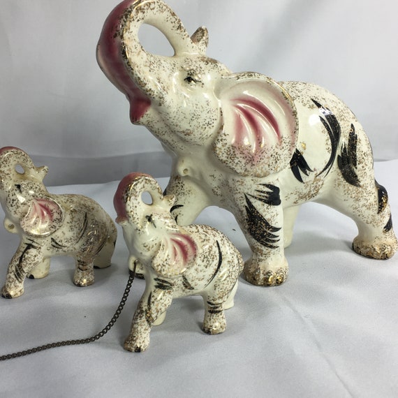 2 Vintage pink elephant figurines made in japan ceramic