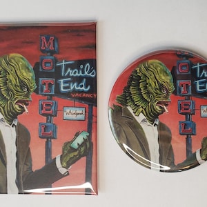 Magnet set. Satire of Creature from the Black Lagoon. Made in the USA  NO AI