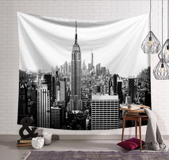 Tapestry New York City Tapestry Wall Hanging Empire State Building College in New York City Wall Art Hanging for Bedroom Living Room Dorm