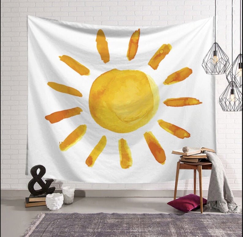 Tapestry Yellow Decor Tapestry Wall Hanging Sun Illustration Etsy