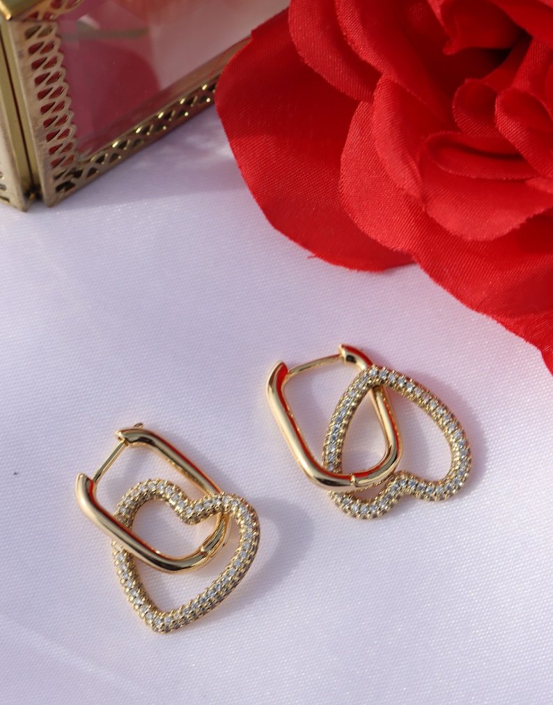 Valentines Day Golden Studded Heart 18k gold plated earrings