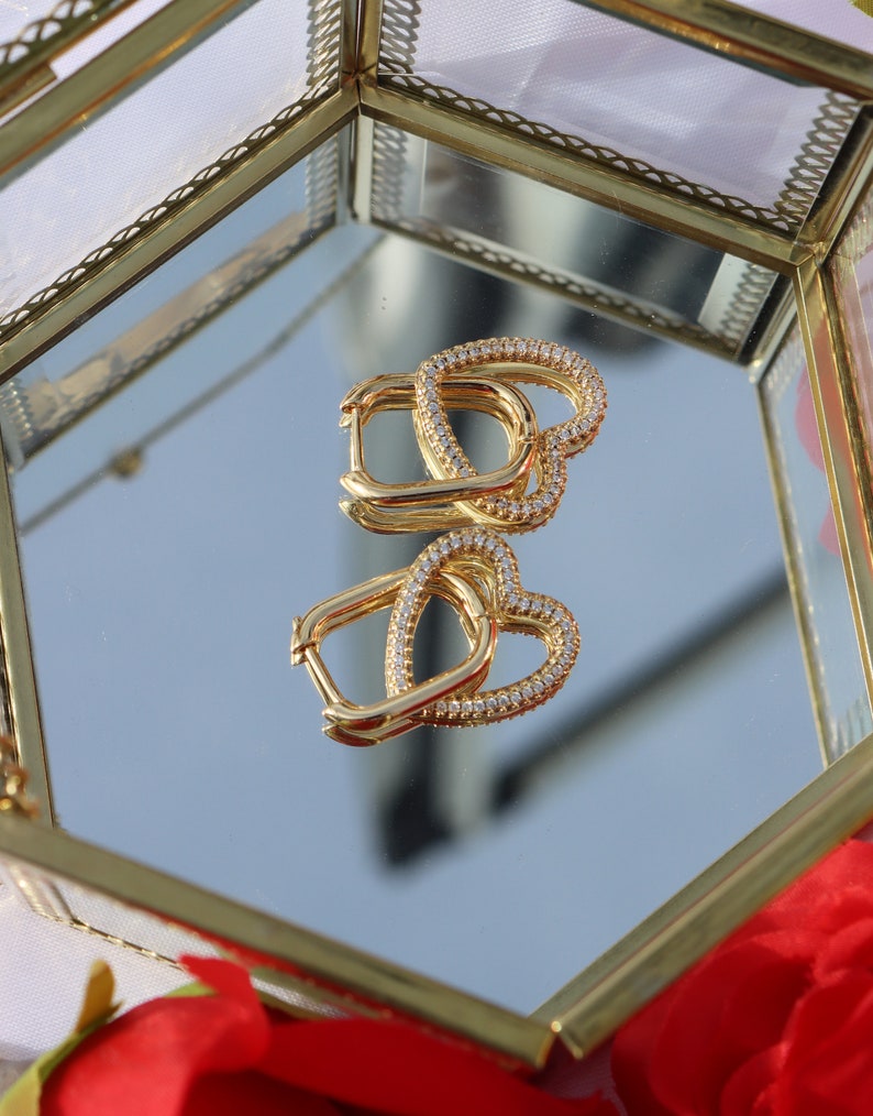 Valentines Day Golden Studded Heart 18k gold plated earrings