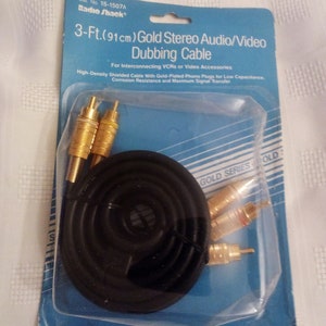Gold Stereo Audio Video Dubbing Cable 3 ft New Old Stock Radio Shack 15-1507A