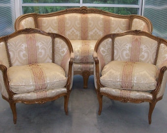 SOLD SOLD Louis XVI  French Provincial Rococo Style  Sofa & 2 Chairs Carved Wood Sale ends Soon Lowest Sale Price Shipping 250 - 650