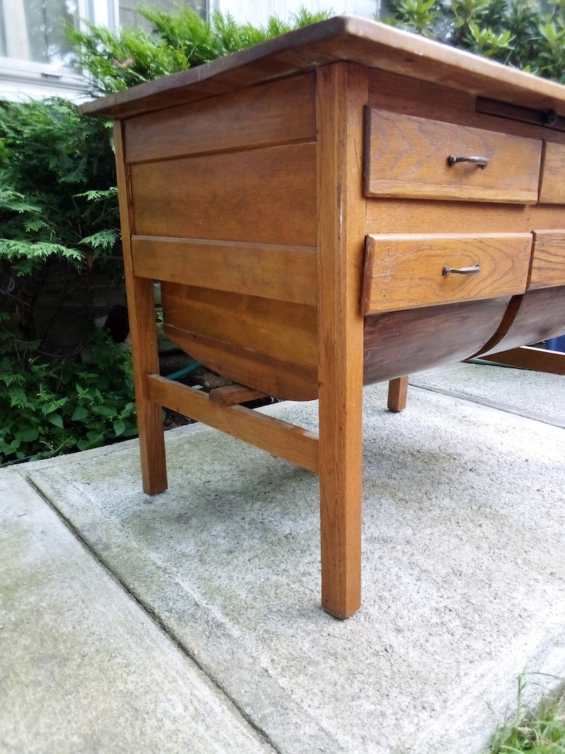 Antique Baker's Table Flour Bins Farmhouse Potbelly Kitchen Work Table