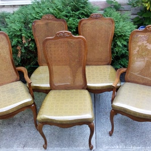 SOLD    Mid-Century Queen Anne Cane Back Dining Chairs Set of 5 2 Arm, 3 Side Chairs Shipping is Not Free