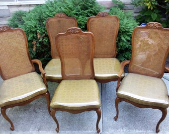 Mid-Century Queen Anne Cane Back Dining Chairs Set of 5 Dining Chairs 2 Arm Chairs and 3 Side Chairs Shipping will be based on your zip code