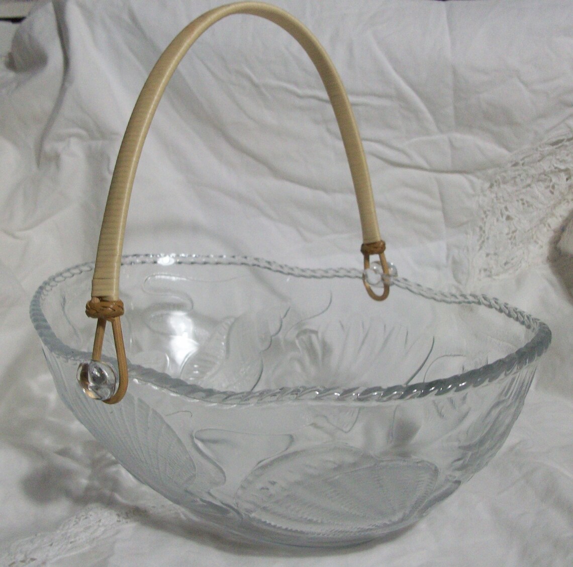 Vintage Aderia Glass Bowl With Handle Sea Shells Made in Japan Etsy UK