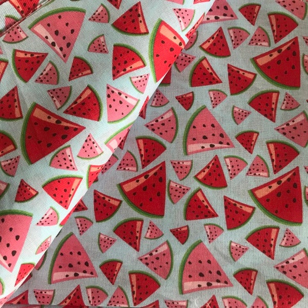 Watermelon cotton fabric. Summer melons. Fruit material.