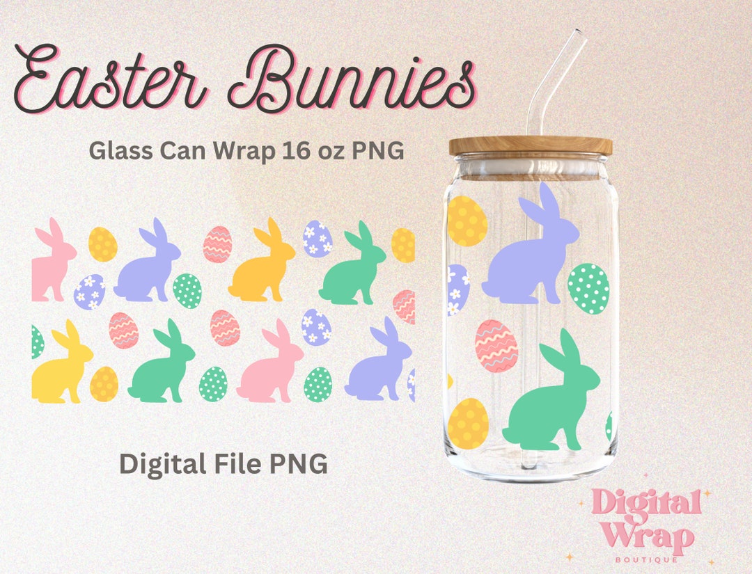 Easter Bunnies 16 Oz Png Glass Cup Wrap|easter Glass Cup Wrap ...