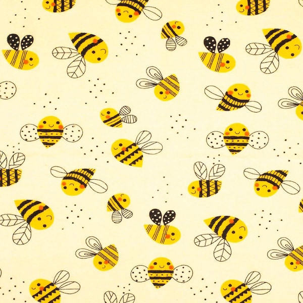 Bees on Yellow, flannel fabric by the yard