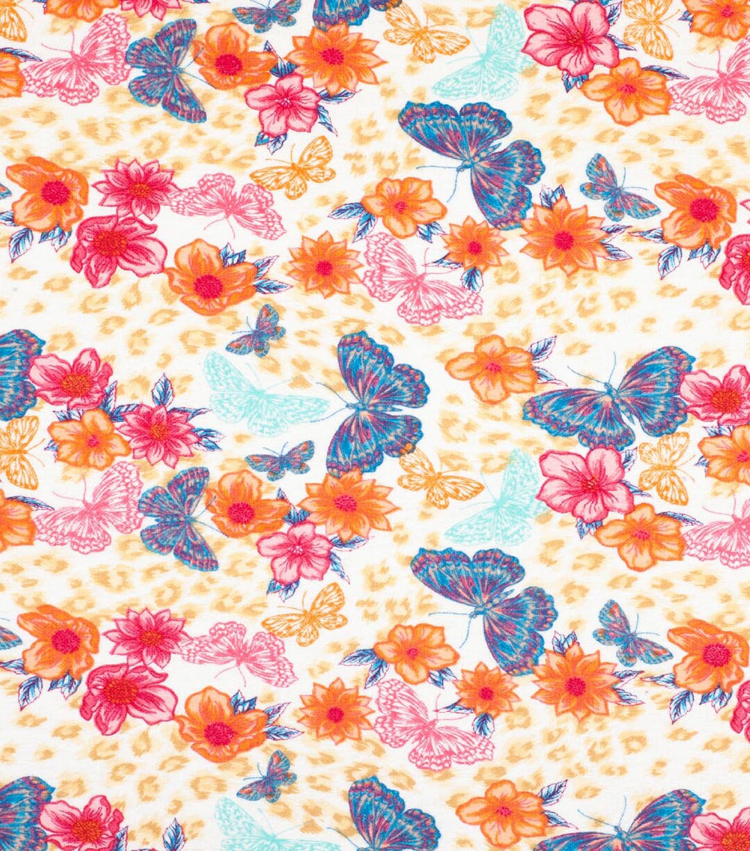 Butterfly on Animal Print FLANNEL Fabric by the Yard Etsy