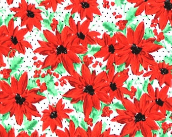 Poinsettia on Dots, FLANNEL fabric by the yard