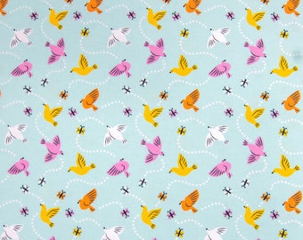 Tossed Pastel Birds, FLANNEL fabric by the yard