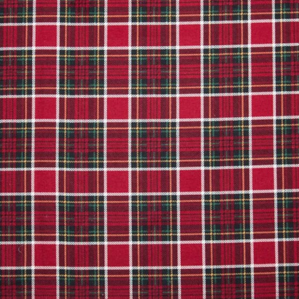 Red and Green Tartan Plaid, FLANNEL fabric by the yard