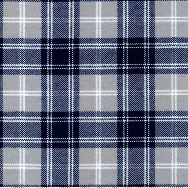 Blue and Gray Plaid, FLANNEL fabric by the yard