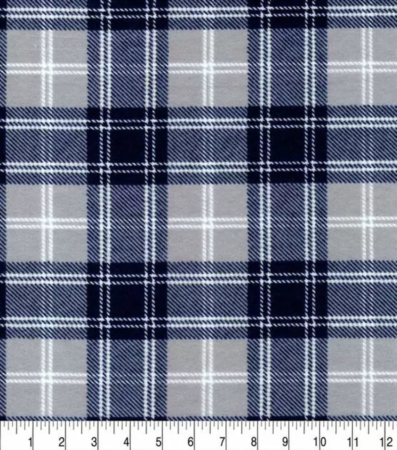 Blue and Gray Plaid FLANNEL fabric by the yard Etsy