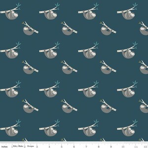 Joey Sloth Navy, FLANNEL fabric by the yard