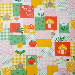 Yellow and Red Patchwork, FLANNEL fabric by the yard