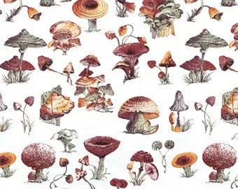 Pretty Mushrooms, FLANNEL fabric by the yard