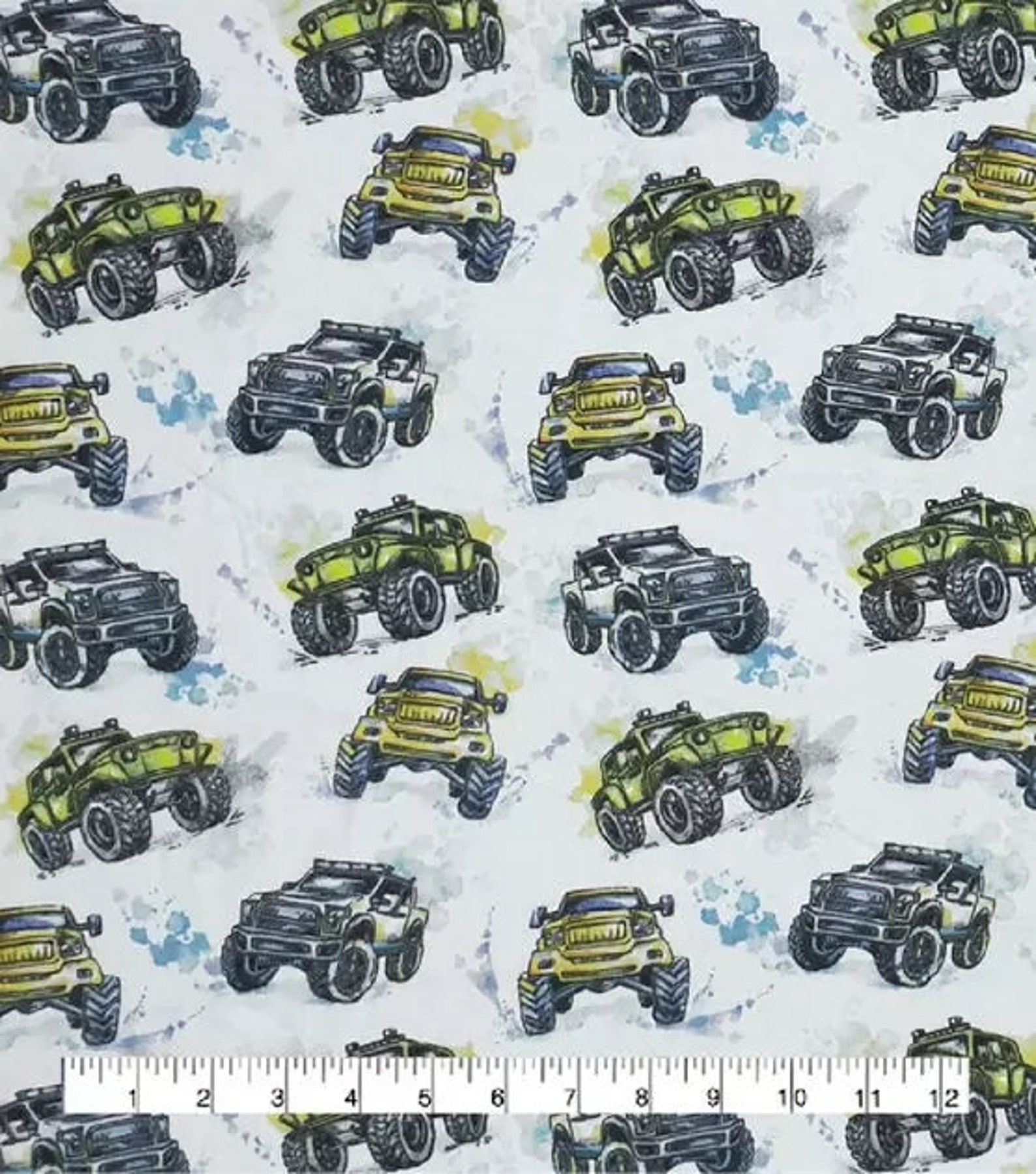 Monster Trucks FLANNEL Fabric by the Yard Etsy