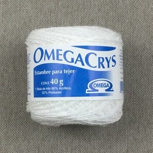 White OmegaCrys baby weight yarn, 1.4 ounce ball