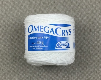 White OmegaCrys baby weight yarn, 1.4 ounce ball