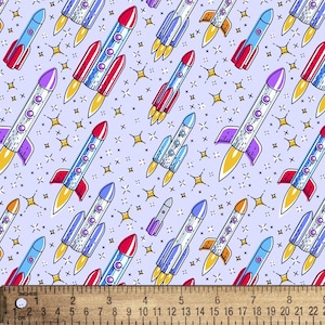 Up and Away Rockets, FLANNEL fabric by the yard